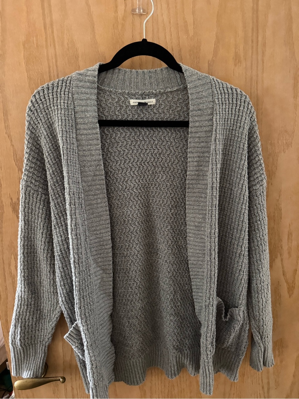 American Eagle Outfitters Light Grey Open-Front Knit Cardigan